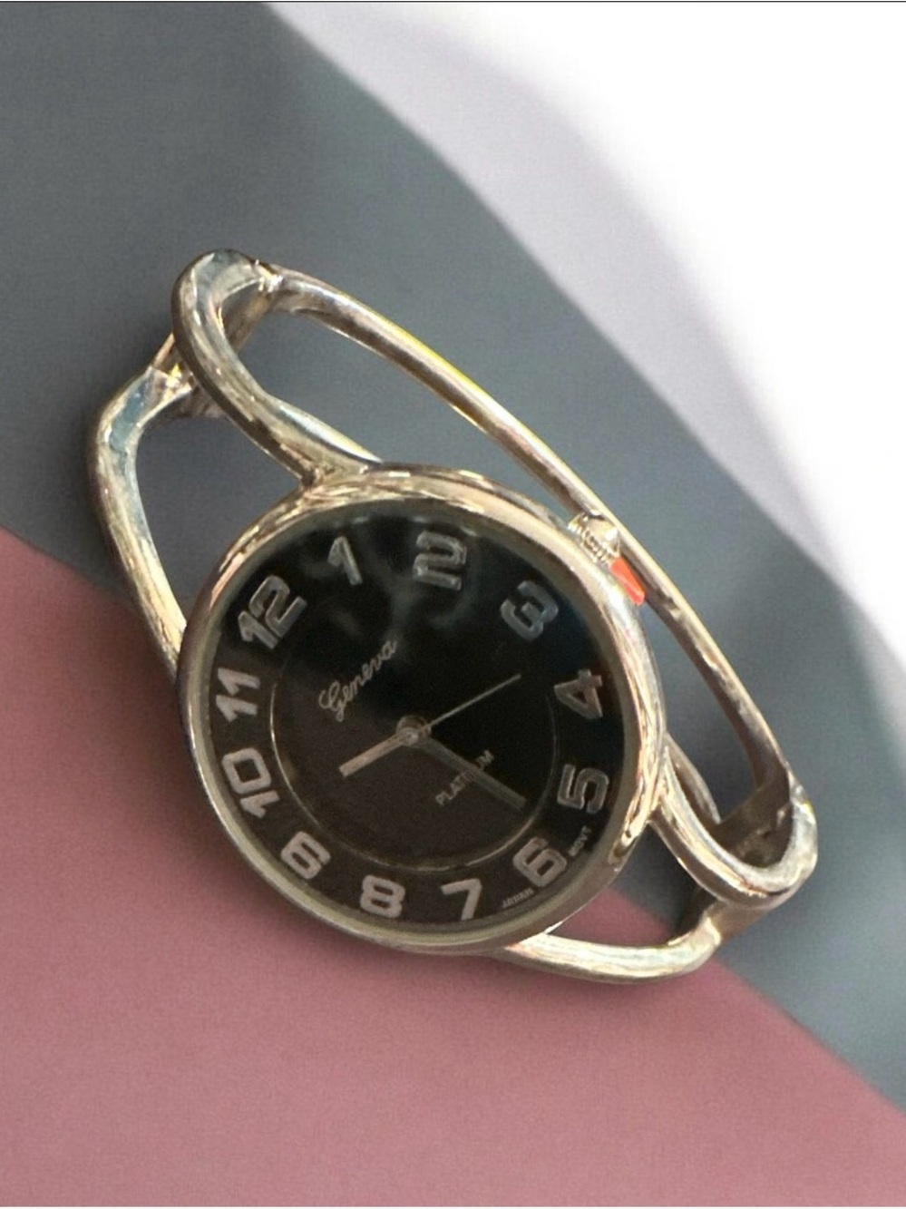 Geneva Silver Bangle Watch with Black Dial
471
